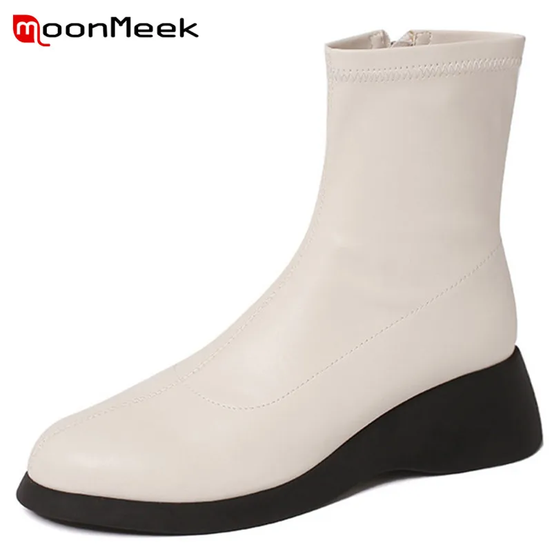 MoonMeek 2022 New Arrive Thick Bottom Wedges Shoes Women Stretch Boots Zipper Round Toe Classic Women Ankle Boots Black
MoonMeek 2022 New Arrive Thick Bottom Wedges Shoes Women Stretch Boots Zipper Round Toe Classic Women Ankle Boots Black