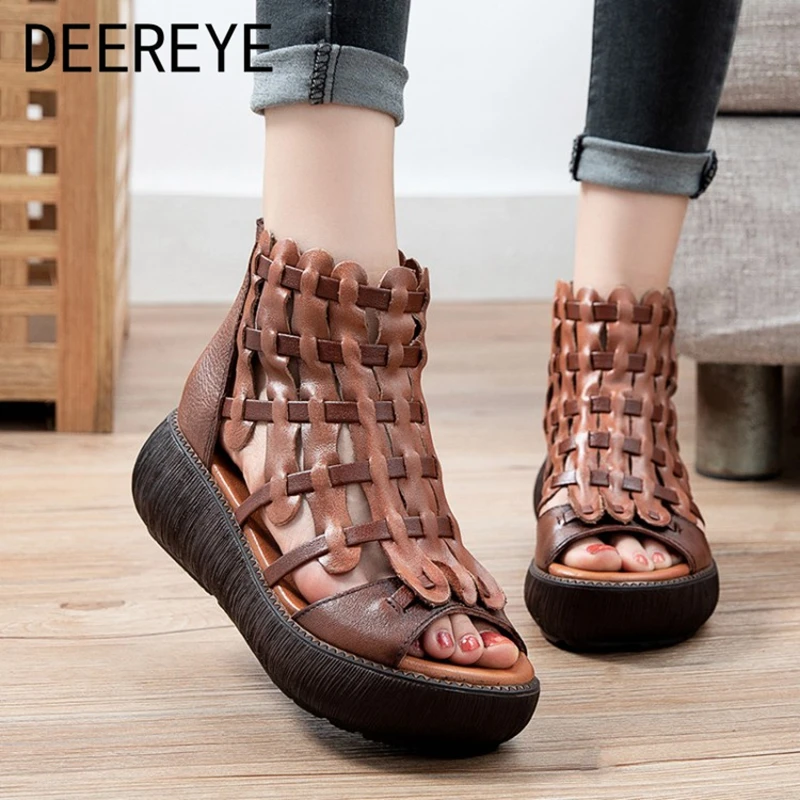 Summer Retro Roman Cross Straps Cowskin Casual Sponge Cake Platform Shoes Woman Back Zipper Soft Comfortable High Heel Sandals
Summer Retro Roman Cross Straps Cowskin Casual Sponge Cake Platform Shoes Woman Back Zipper Soft Comfortable High Heel Sandals