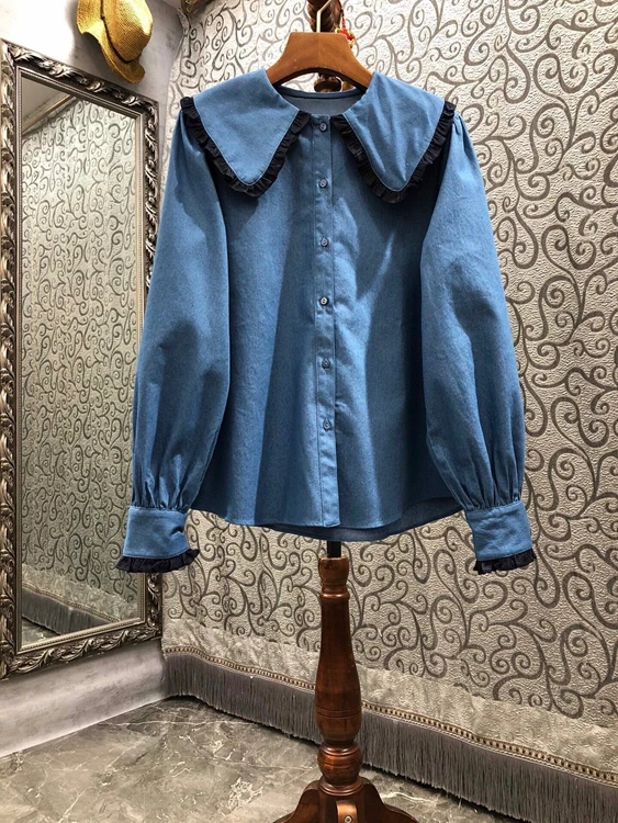 2021 new women fashion ruffled large lapel color matching border button long-sleeved all-match blouse shirt 1203
2021 new women fashion ruffled large lapel color matching border button long-sleeved all-match blouse shirt 1203