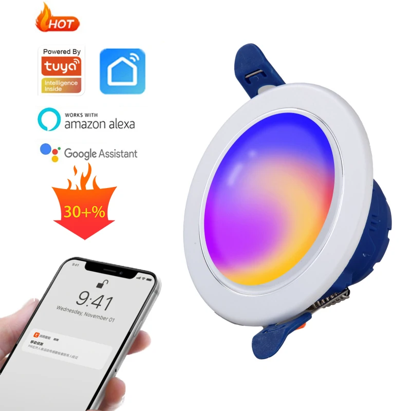 Tuya Wifi Smart Downlight RGBCW LED Recessed Ceiling Light APP Control Dimmable Timer Automation Work with Alexa Google Home
Tuya Wifi Smart Downlight RGBCW LED Recessed Ceiling Light APP Control Dimmable Timer Automation Work with Alexa Google Home