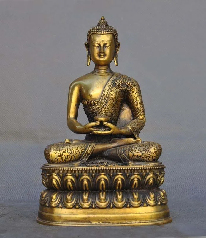 

8"Tibet Buddhism temple brass Copper sakyamuni Shakyamuni Amitabha Buddha Statue