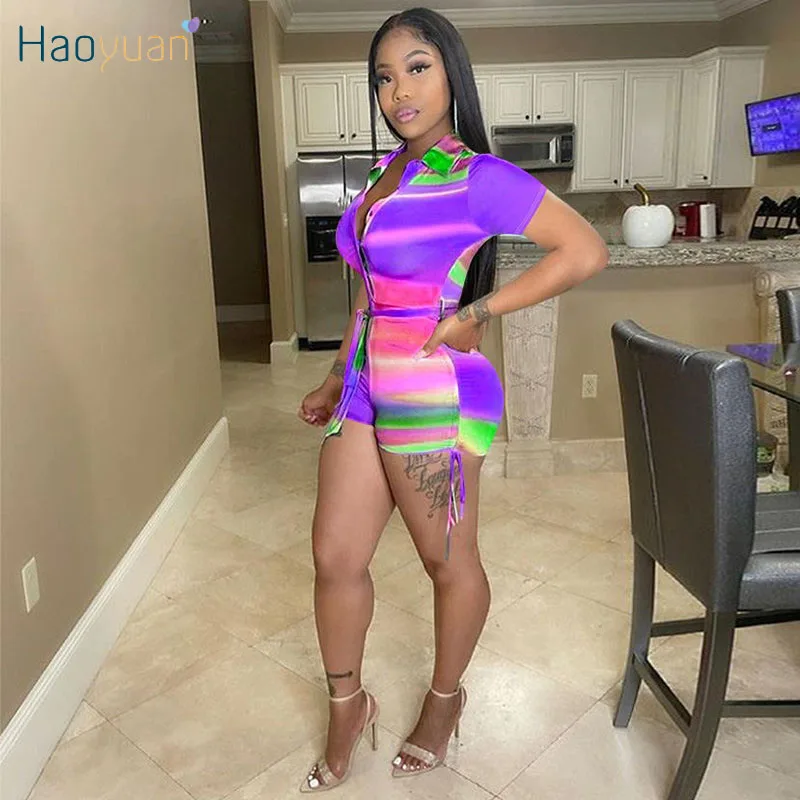 HAOYUAN Rainbow Striped Bodycon Playsuit Bandage Short Sleeve Summer Vacation Outfits Sexy One Piece Night Club Shorts Rompers
HAOYUAN Rainbow Striped Bodycon Playsuit Bandage Short Sleeve Summer Vacation Outfits Sexy One Piece Night Club Shorts Rompers