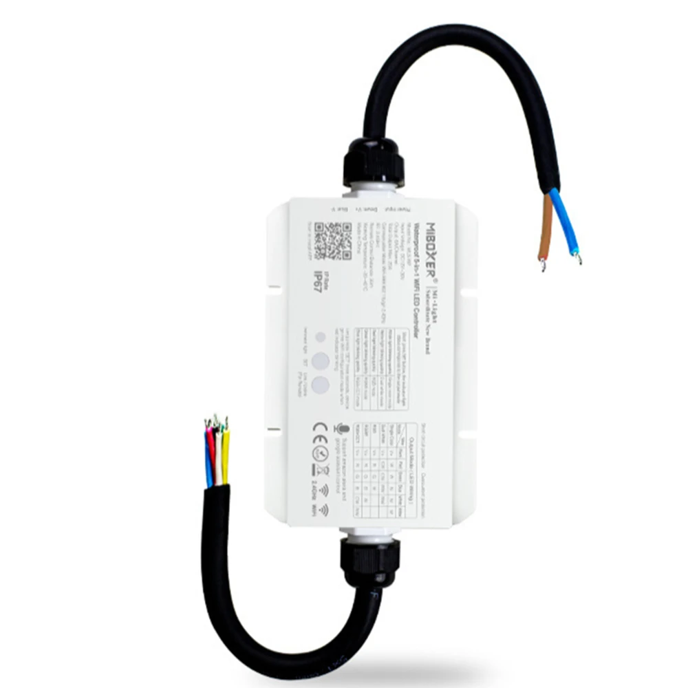 MiBoxer WL5-WP Waterproof 5-in-1 Wifi LED Controller Use with RGB, RGBW and RGB+CCT Light Strips APP Or RF Remote Controlling
MiBoxer WL5-WP Waterproof 5-in-1 Wifi LED Controller Use with RGB, RGBW and RGB+CCT Light Strips APP Or RF Remote Controlling