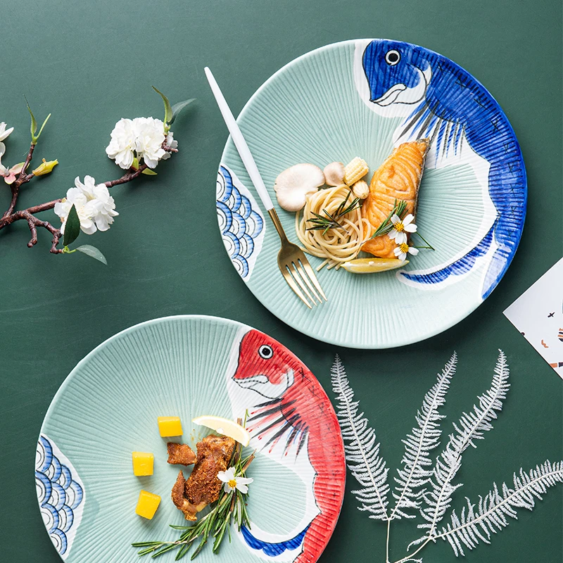 

Тарелка для стейка, домашняя керамическая тарелка для еды в западном стиле, креативная японская тарелка для макарон, тарелка для завтрака, т...