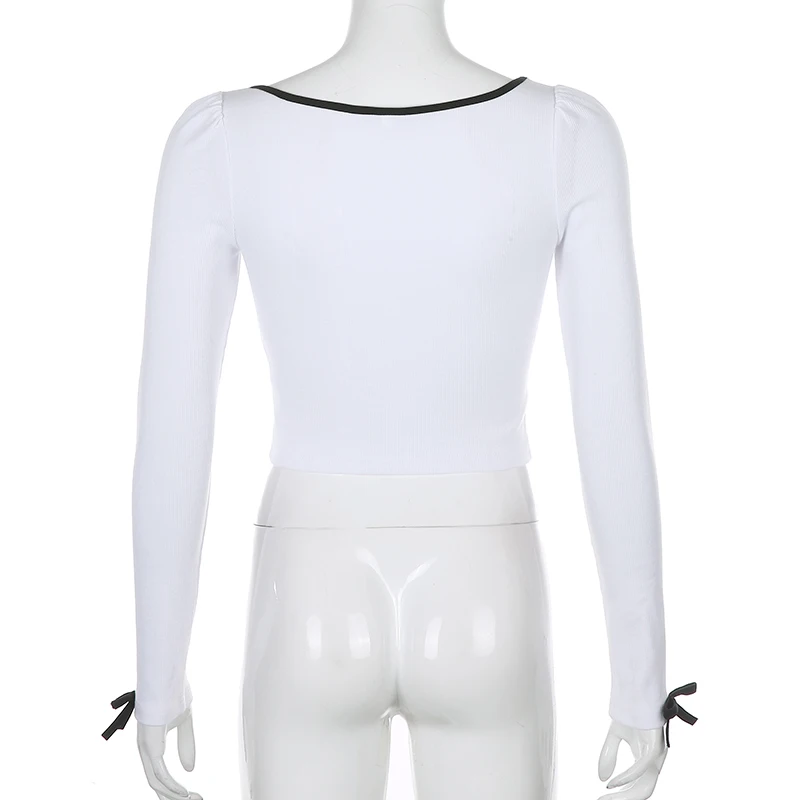 Vintage Women's Tshirts Casual Long-sleeved Crop Tops Retro Square Collar Cute Tops Bow Slim Undershirts Al-match Ropa De Mujer
Vintage Women's Tshirts Casual Long-sleeved Crop Tops Retro Square Collar Cute Tops Bow Slim Undershirts Al-match Ropa De Mujer