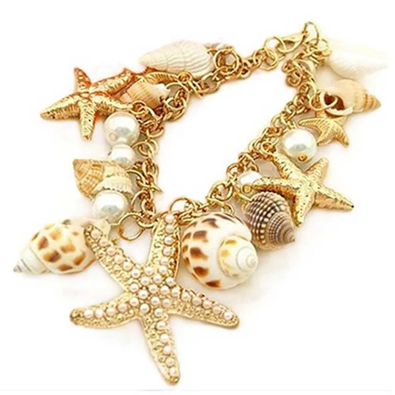 Морской стиль Морская звезда раковины браслет цепочка и женские ювелирные