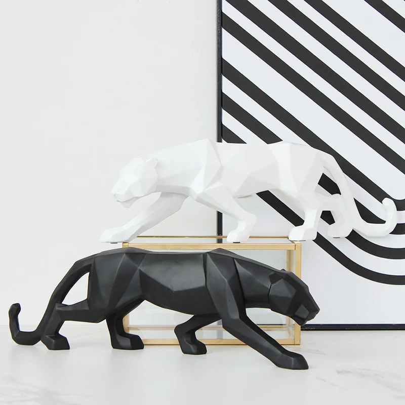 

Черная пантера Статуэтка скульптура леопарда Большая фигурка животного абстрактный геометрический стиль смола украшение для дома и офиса ...