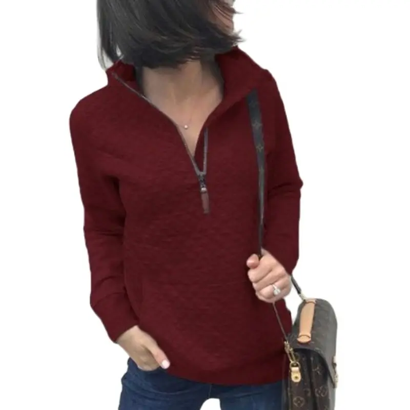 Women's Sweatshirt Ladies Tops Lingge Cotton Stand Collar Pullover Clothes Zipper Solid Color Long Sleeves Pocket Tenafeicc
Women's Sweatshirt Ladies Tops Lingge Cotton Stand Collar Pullover Clothes Zipper Solid Color Long Sleeves Pocket Tenafeicc