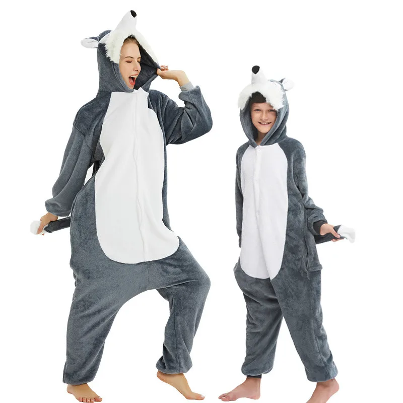 кигуруми Новая Пижама волк взрослых животных Ститч панда Единорог Onesie для женщин