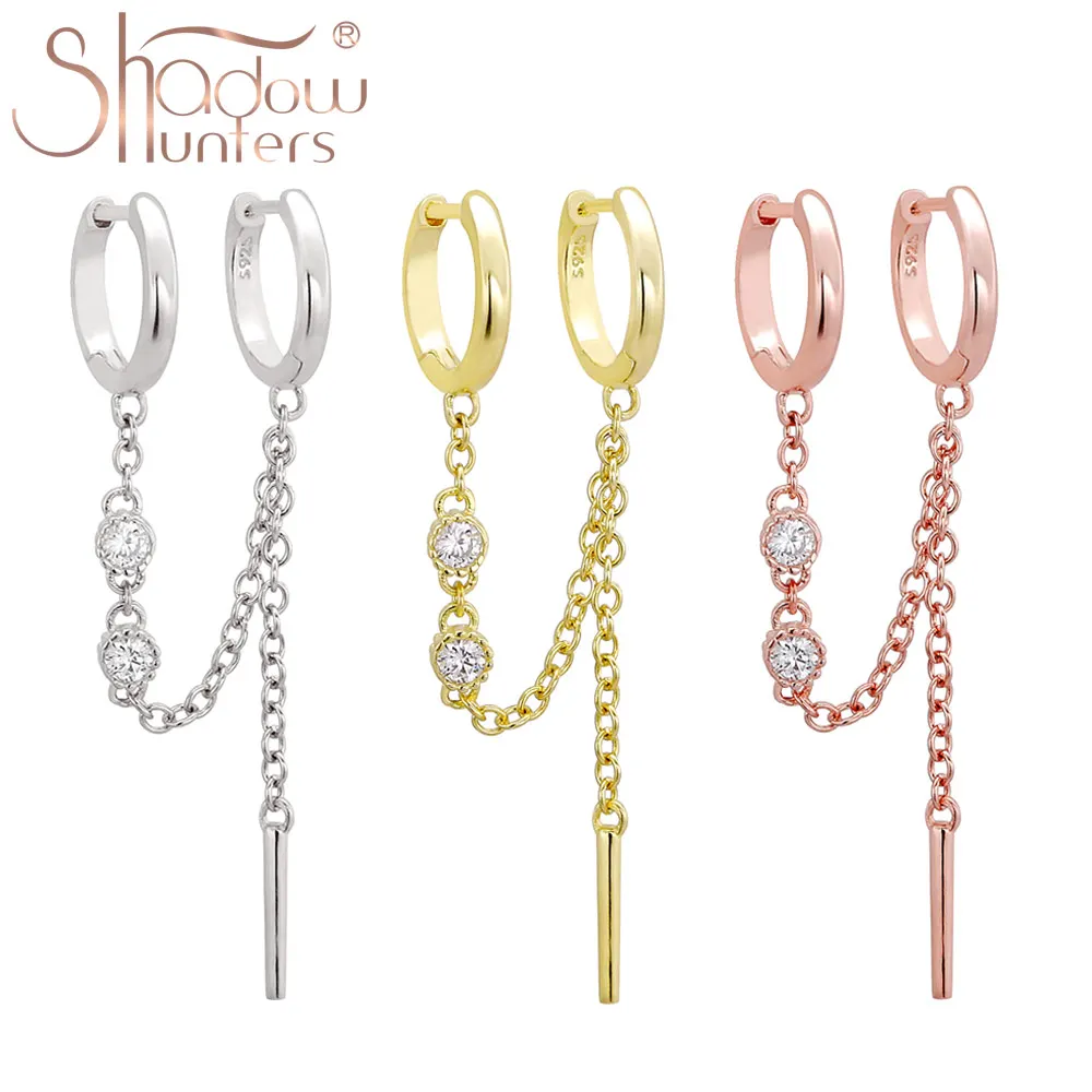 SHADOWHUNTERS Real 925 Sterling Silver Huggies Earrings with Zircon Two Piercings Chain Drop Earring Europe Style Jewelry Women
SHADOWHUNTERS Real 925 Sterling Silver Huggies Earrings with Zircon Two Piercings Chain Drop Earring Europe Style Jewelry Women
