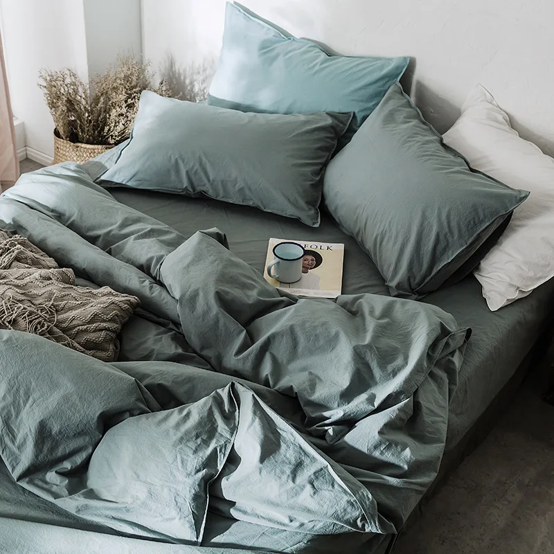 Nordic Bedding Set 4pcs Washed Cotton Four-piece Set Pure Color Japanese Simple Duvet Cover Sheet Type Household Double Bed
Nordic Bedding Set 4pcs Washed Cotton Four-piece Set Pure Color Japanese Simple Duvet Cover Sheet Type Household Double Bed