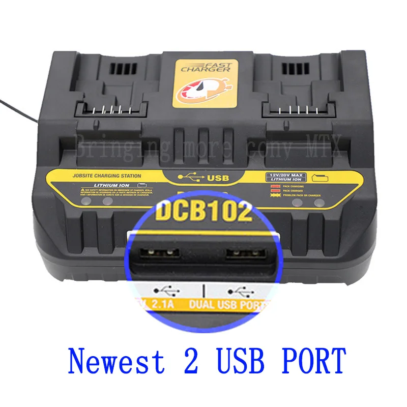 Fast charging DCB102 Li-ion Battery charger For DeWalt 12V 14.4V 18V 20V DCB105 DCB200 double charging postion with USB Port new
Fast charging DCB102 Li-ion Battery charger For DeWalt 12V 14.4V 18V 20V DCB105 DCB200 double charging postion with USB Port new