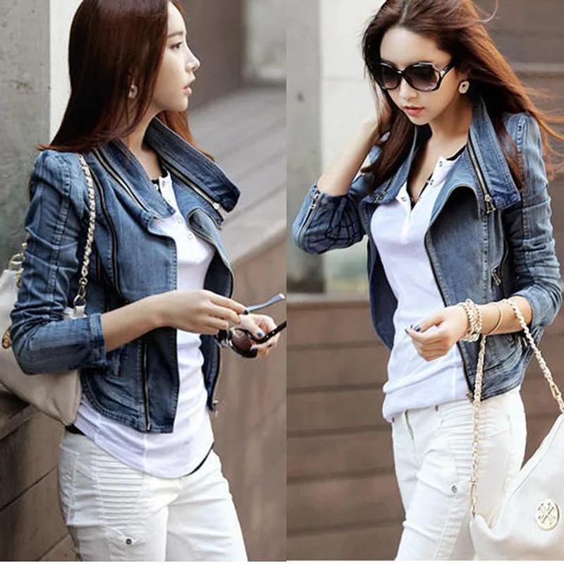 Autumn and winter Korean women's jeans jacket women's slim jacket zipper top long sleeve short autumn 
Autumn and winter Korean women's jeans jacket women's slim jacket zipper top long sleeve short autumn