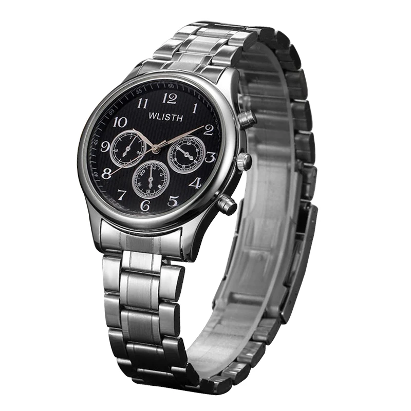 

WLISTH Fashion Men Watch Round Sub-dials Decor Alloy Band Analog Quartz Wrist Watch reloj hombre Gift часы мужские наручные