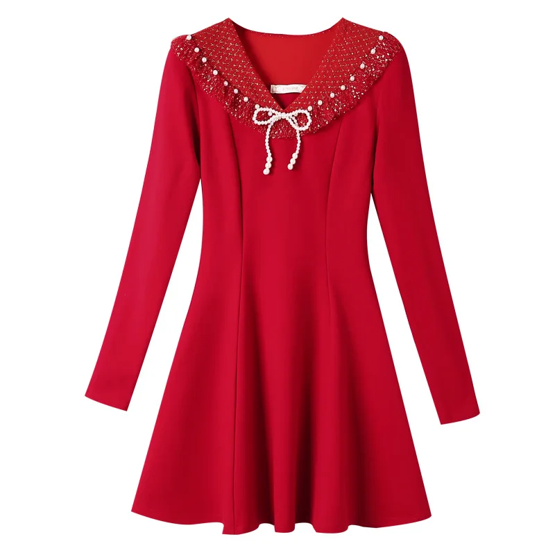 2021 New Spring Women's Dress Temperament Doll Collar Bottomed Skirt French Red New Year Dress
2021 New Spring Women's Dress Temperament Doll Collar Bottomed Skirt French Red New Year Dress