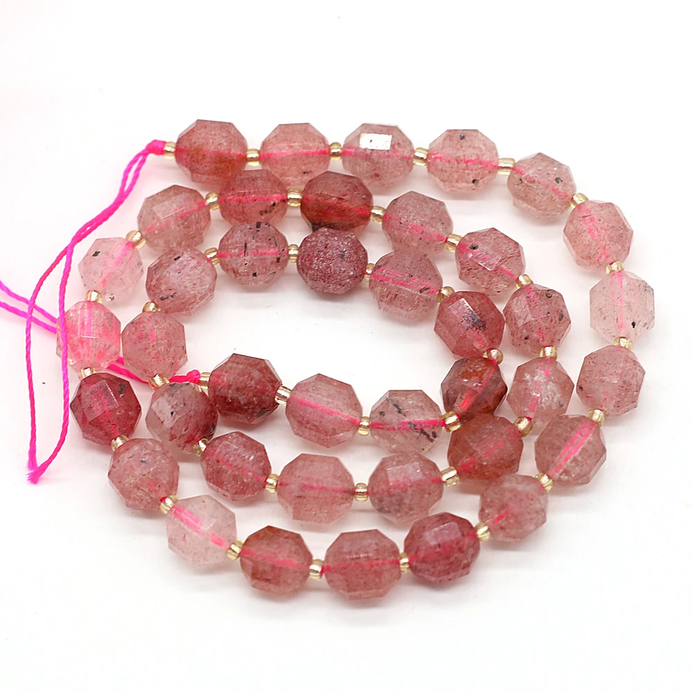 

New Natural Stone Strawberry Quartz Beaded Exquisite Olive Shape Faceted Energy Column Beads For DIY Jewelry Making Bracelet 8mm
