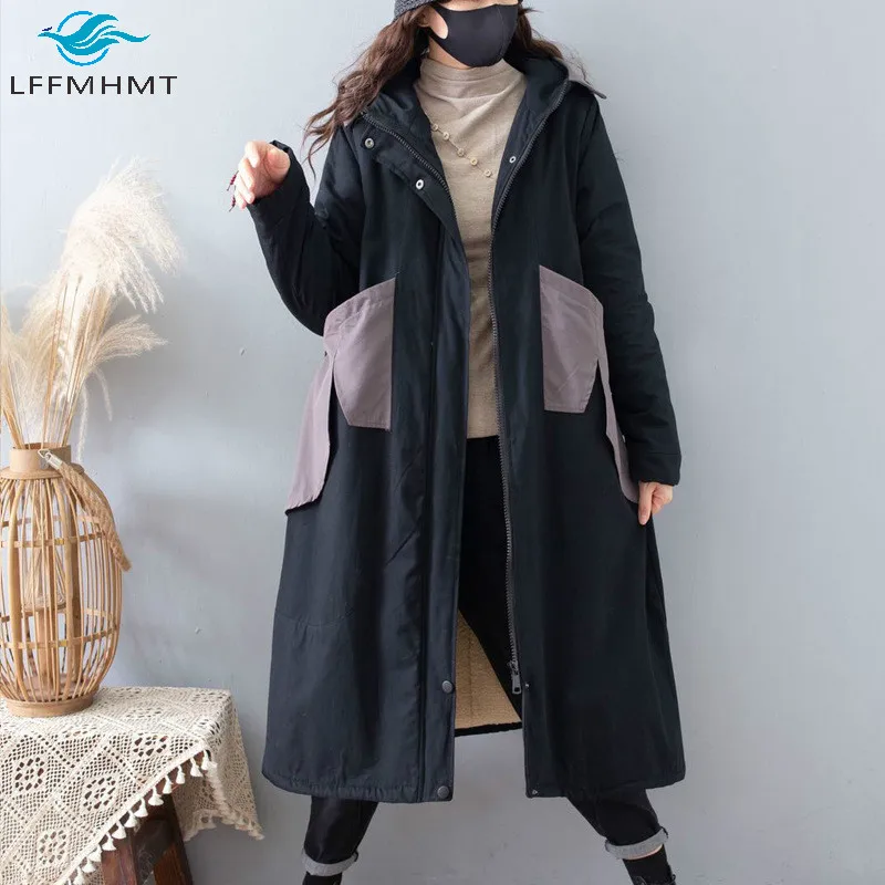 Winter Fashion Long Sleeve Korea Style Large Size Fleece Women Coat Female Thick Warm Hooded Jacket Office Lady Patchwork Trench
Winter Fashion Long Sleeve Korea Style Large Size Fleece Women Coat Female Thick Warm Hooded Jacket Office Lady Patchwork Trench