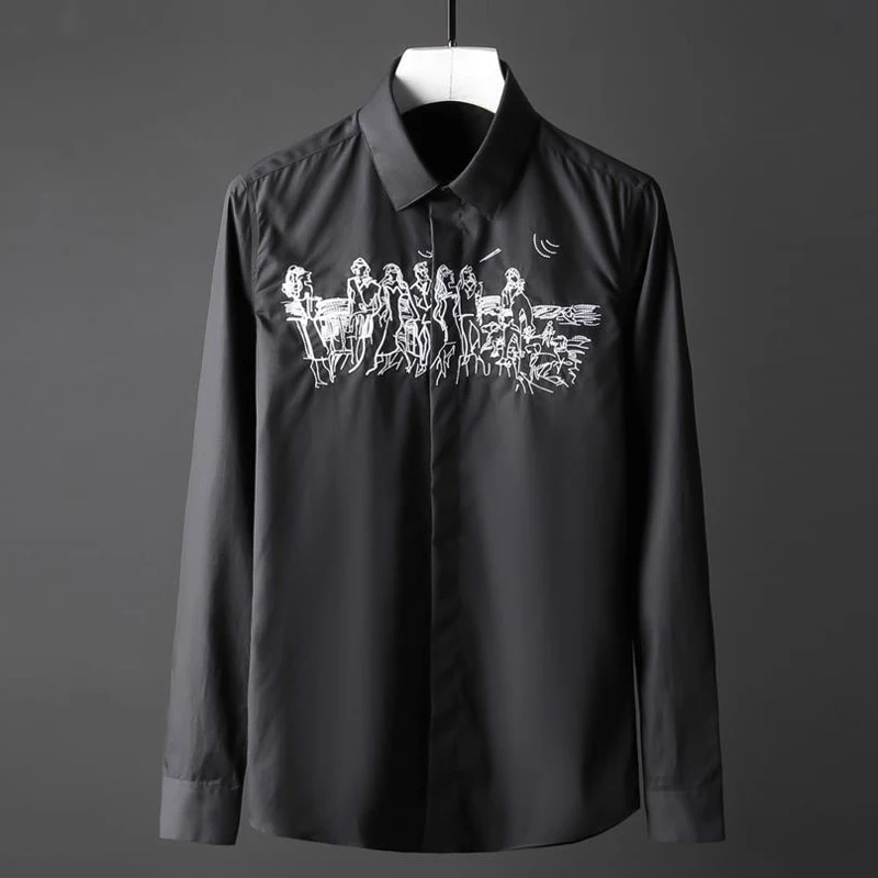 Plus Size 4XL Shirt Men Portrait Embroidery Long Sleeve Chemise homme Solid color Cotton Shirts For Men 
Plus Size 4XL Shirt Men Portrait Embroidery Long Sleeve Chemise homme Solid color Cotton Shirts For Men