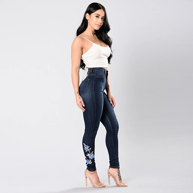 Stretch Embroidered Jeans For Women Elastic Blue Flower Jeans Female Pencil Denim Pants Rose Pattern Pantalon Femme
Stretch Embroidered Jeans For Women Elastic Blue Flower Jeans Female Pencil Denim Pants Rose Pattern Pantalon Femme