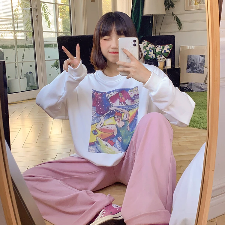 2012 Spring Fashion Women Sweatshirt Oil Painting Oversized Printing Loose Thin Blue White Sweatshirt
2012 Spring Fashion Women Sweatshirt Oil Painting Oversized Printing Loose Thin Blue White Sweatshirt
