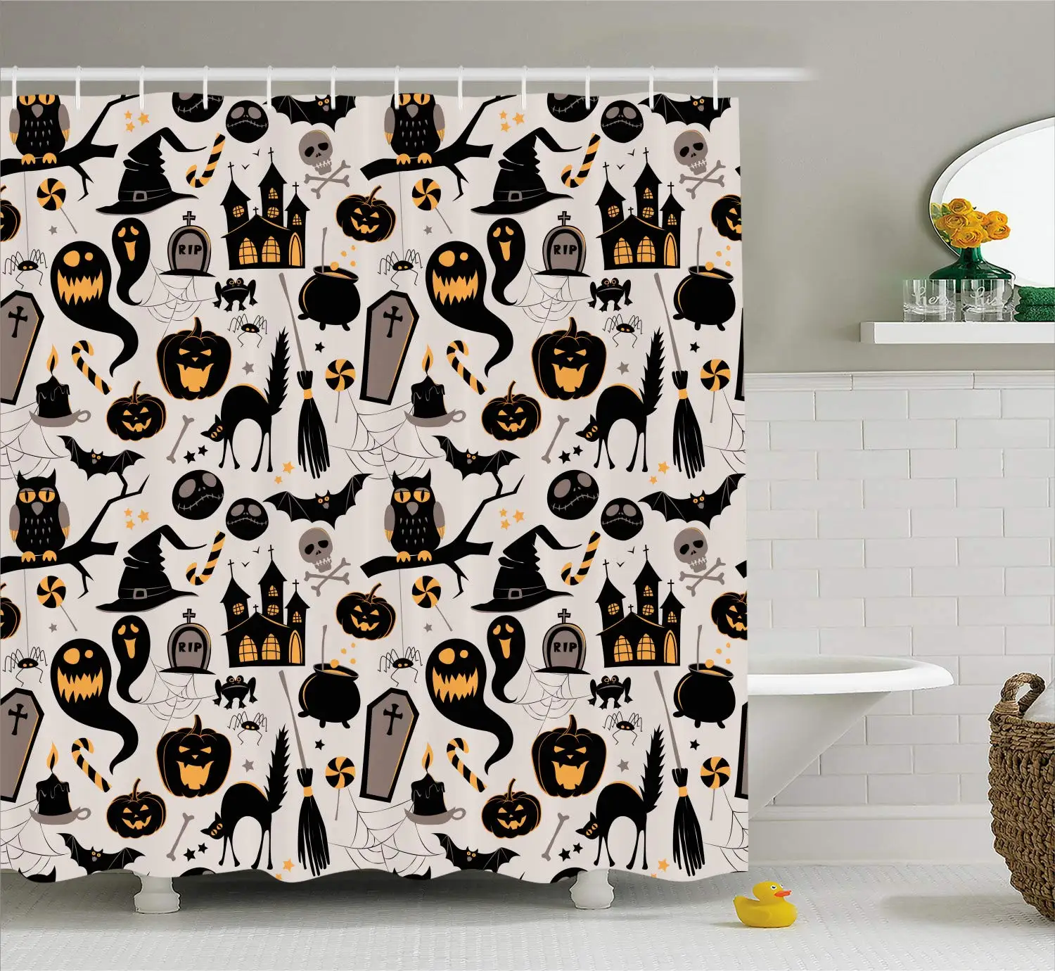 Halloween Shower Curtain Happy Celebration Typography Stained Look Cute Ghost Pumpkin Hat Print Fabric Bathroom Decor Set
Halloween Shower Curtain Happy Celebration Typography Stained Look Cute Ghost Pumpkin Hat Print Fabric Bathroom Decor Set