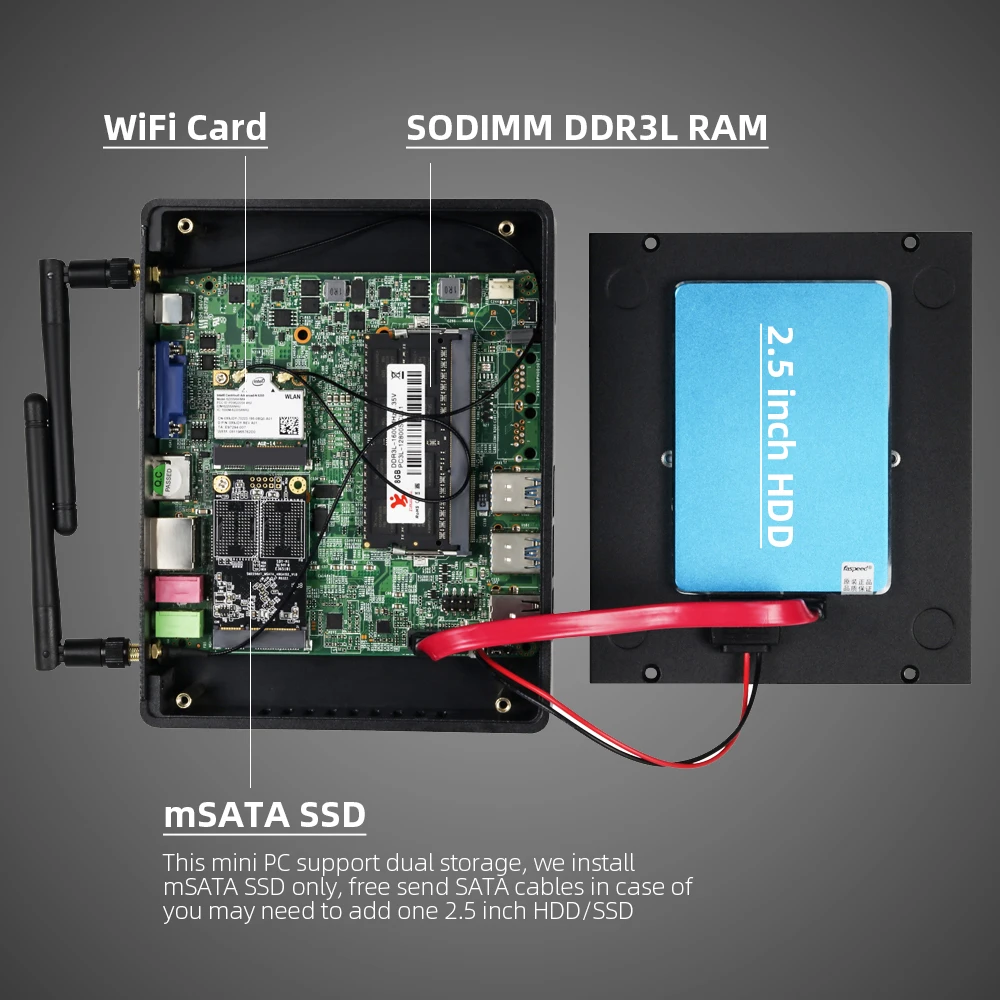 Мини-ПК XCY безвентиляторный Intel Core i7 4500U i5 5200U i3 7100U 300 Мбит/с Wi-Fi гигабитный Ethernet VGA HDMI