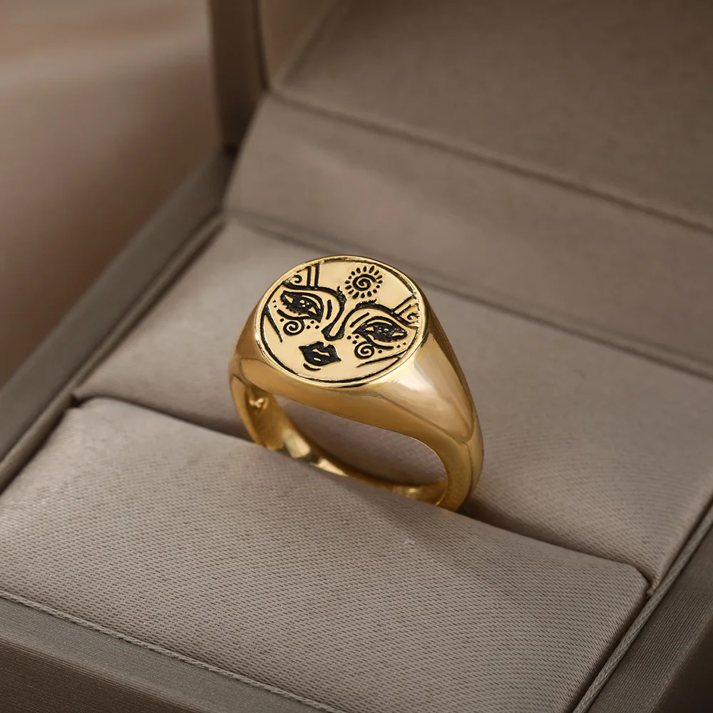 Stainless Steel Finger Ring For Women Couple Sun Face Ring Gold Vintage Rings Gothic Fashion Exaggeration Wedding Jewelry Gift
Stainless Steel Finger Ring For Women Couple Sun Face Ring Gold Vintage Rings Gothic Fashion Exaggeration Wedding Jewelry Gift