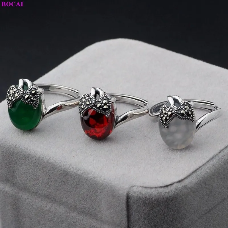 BOCAI 100% S925 Sterling Silver Ring Inlaid Marcasite Garnet Chalcedony Agate Pure Argentum Leaf Color Gemstone Ring For Women
BOCAI 100% S925 Sterling Silver Ring Inlaid Marcasite Garnet Chalcedony Agate Pure Argentum Leaf Color Gemstone Ring For Women