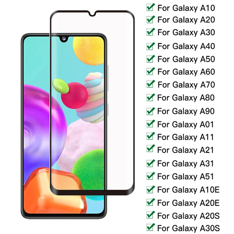 Защитное стекло 9D для Samsung Galaxy A10 A20 E A3 0 S A50 A60 A70 80 A90 пленка экрана A01 A11 A21 A31