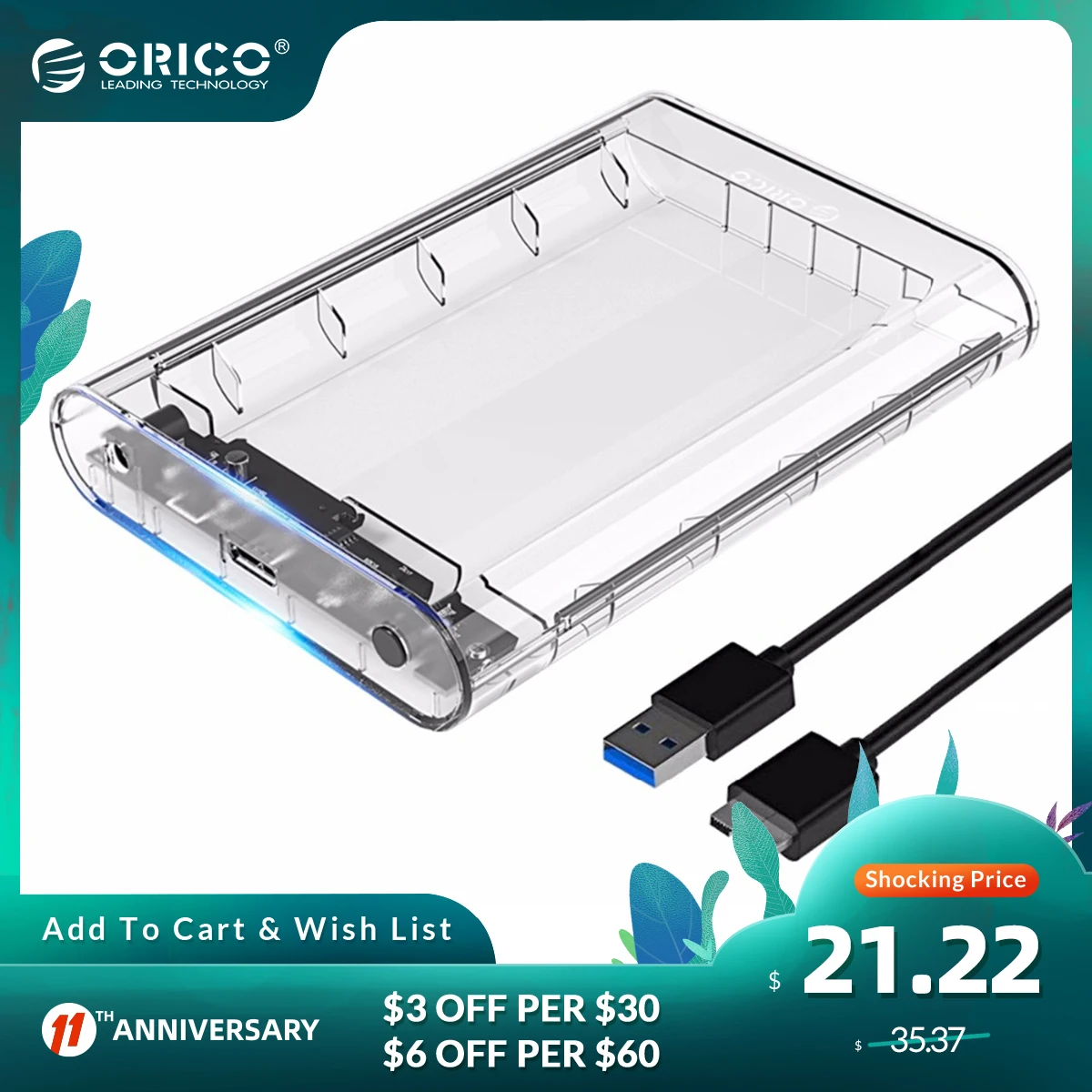 ORICO 3.5 inch Transparent HDD Enclosure Case USB 3.0 5Gbps SATA3.0 Support UASP 8TB Drives for Notebook Desktop PC
ORICO 3.5 inch Transparent HDD Enclosure Case USB 3.0 5Gbps SATA3.0 Support UASP 8TB Drives for Notebook Desktop PC