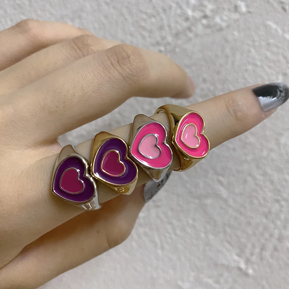 New Ins Creative Simple Colorful Double Layer Love Heart Ring Cute Vintage Drop Oil Heart Rings For Women Girls Fashion Jewelry
New Ins Creative Simple Colorful Double Layer Love Heart Ring Cute Vintage Drop Oil Heart Rings For Women Girls Fashion Jewelry