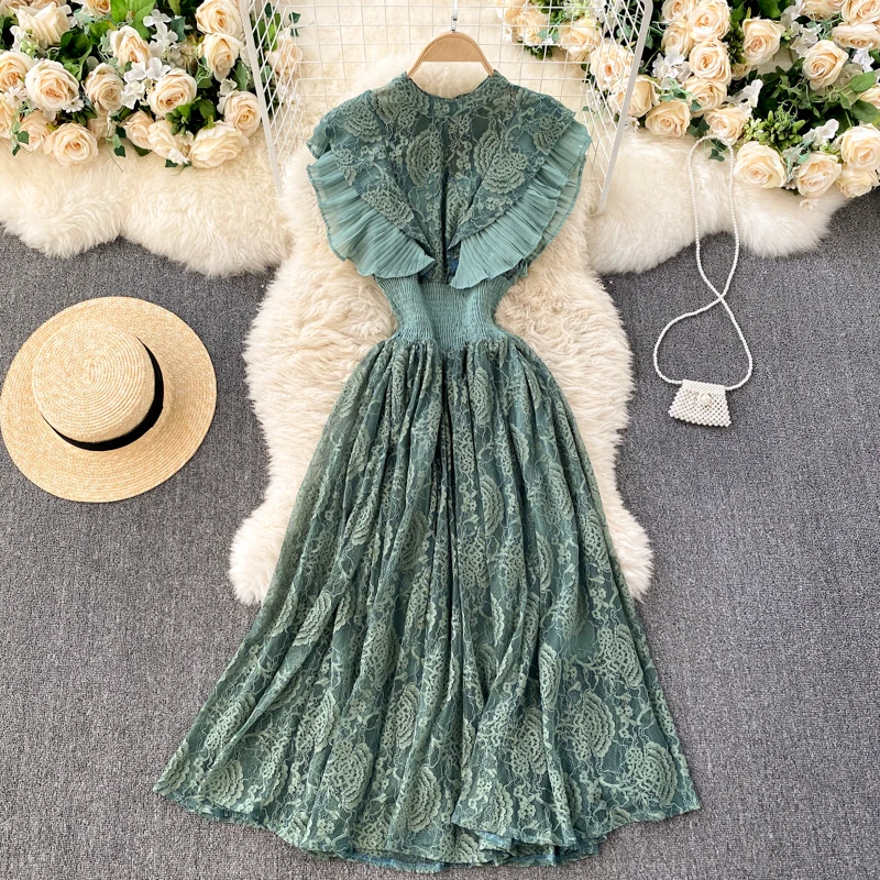 2021 Summer Lightly Mature Women French-Style Elegant Pleated Ruffled Long Dress Slim Waist Elegant Lace Ladies Maxi Dress
2021 Summer Lightly Mature Women French-Style Elegant Pleated Ruffled Long Dress Slim Waist Elegant Lace Ladies Maxi Dress