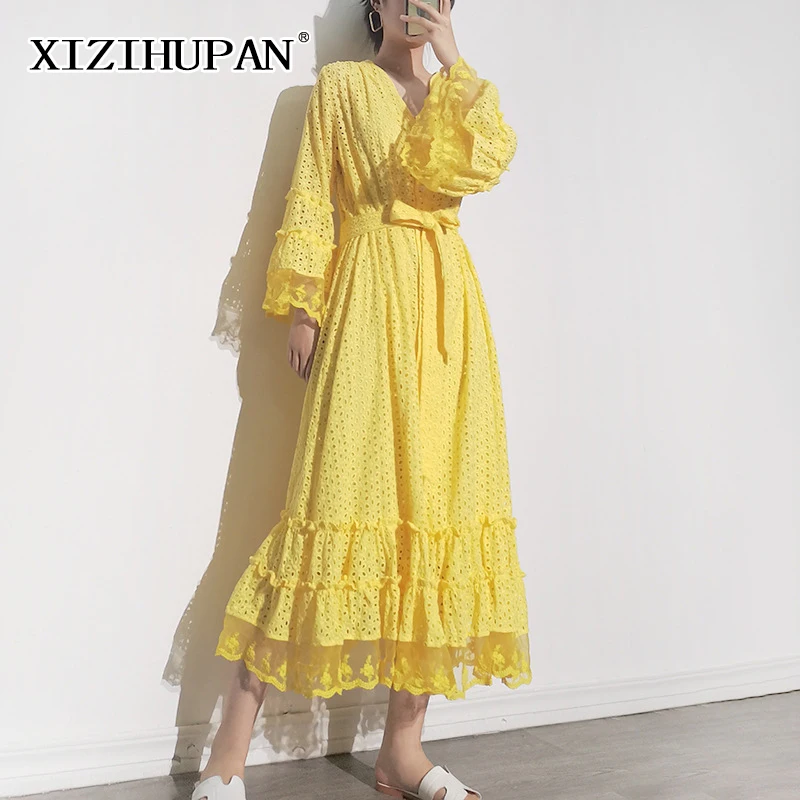 XIZIHUPAN Solid Lace Up Bowknot Dress For Women V Neck Flare Long Sleeve High Waist Tunic Hollow Out A Line Midi Dresses Females
XIZIHUPAN Solid Lace Up Bowknot Dress For Women V Neck Flare Long Sleeve High Waist Tunic Hollow Out A Line Midi Dresses Females