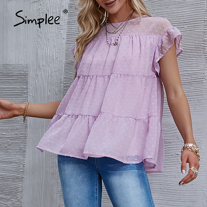 Simplee Holiday chiffon o-neck ruffled sleeves blouse women summer Elegant female solid loose blouses Casual short sleeve blouse
Simplee Holiday chiffon o-neck ruffled sleeves blouse women summer Elegant female solid loose blouses Casual short sleeve blouse