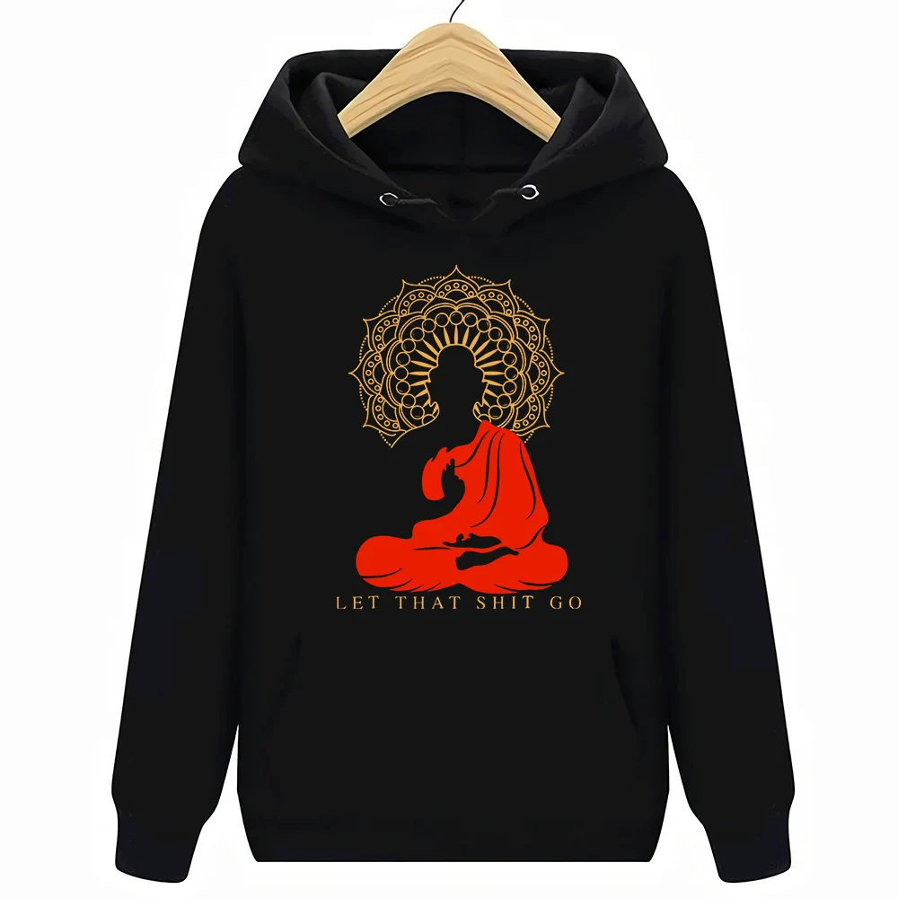Фото Черные толстовки с капюшоном изображением Будды|Мужские и - купить