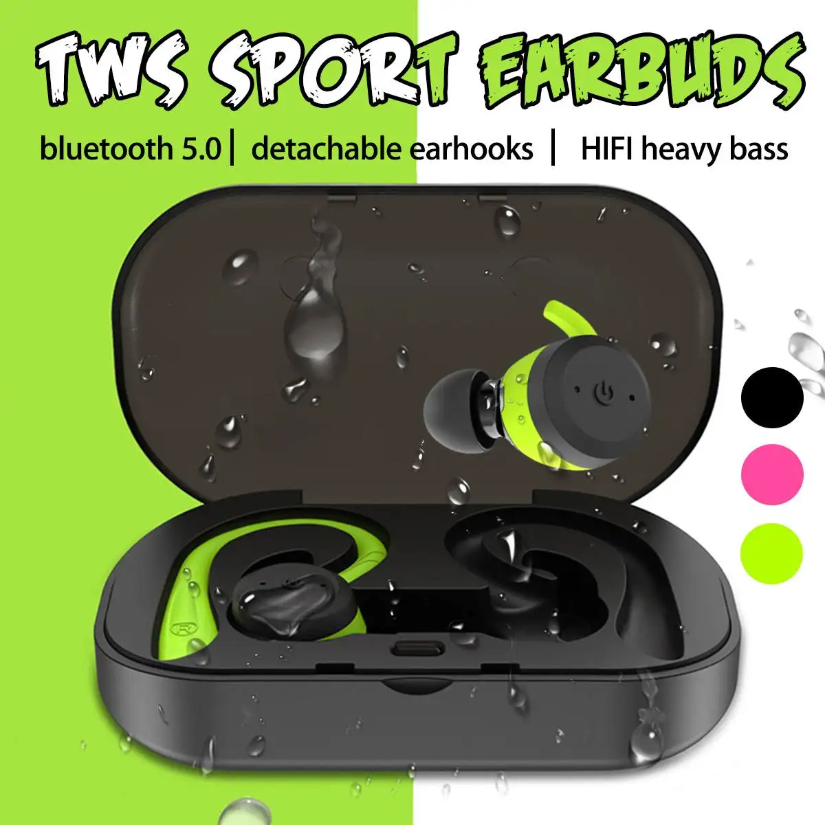TWS bluetooth 5.0 Detachable Earhooks Earphones Headphone IPX7 Waterproof Sport 360 Degree HD Heavy Bass Earbud Headset with Mic |