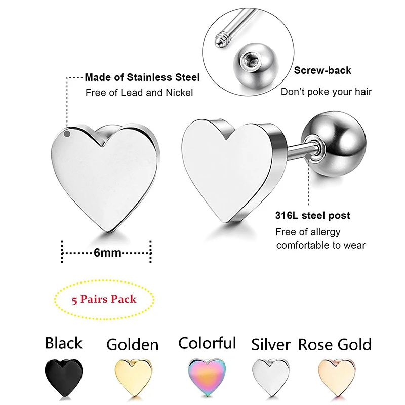 Earrings 2pcs Ear Studs Jewelry Tragus Helix Heart Shape Cartilage Piercing Hot | Украшения и аксессуары