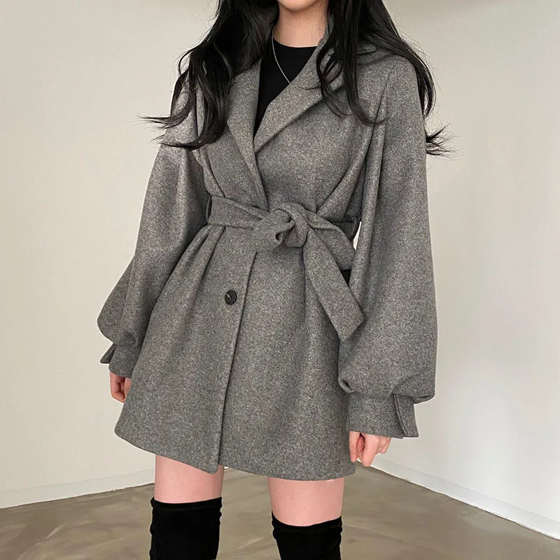High Quality Apricot Woolen Cloth Coat Plus Sashes Korean Lapel Lantern Sleeve Single-breasted Spring Autumn 2021 Female Outwear
High Quality Apricot Woolen Cloth Coat Plus Sashes Korean Lapel Lantern Sleeve Single-breasted Spring Autumn 2021 Female Outwear