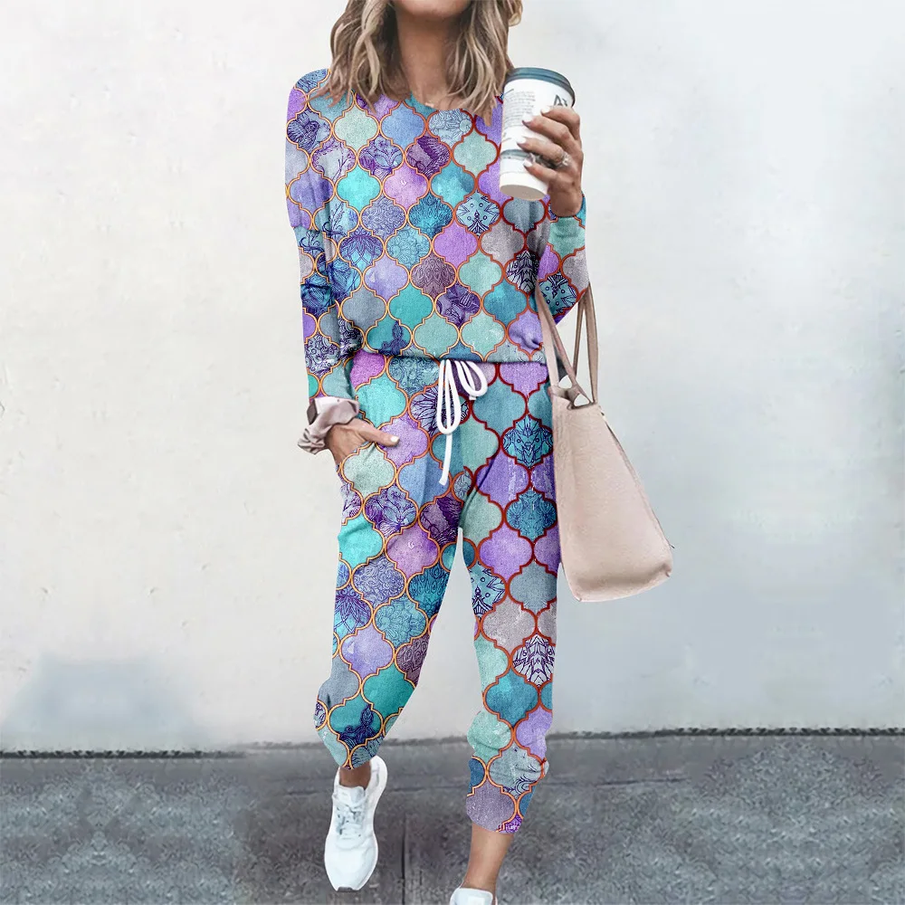 Women 2 Piece Sets Pullovers Long Sleeve Print Cloting Female Tops And Elastic Waist Pants Casual Streetwear Tracksuit 
Women 2 Piece Sets Pullovers Long Sleeve Print Cloting Female Tops And Elastic Waist Pants Casual Streetwear Tracksuit