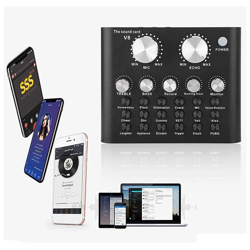 V8s Phone Microphone Usb External Sound Card Computer Audio Interface Sound Card 12 Kinds Of Electric Sound Live Accessories New
V8s Phone Microphone Usb External Sound Card Computer Audio Interface Sound Card 12 Kinds Of Electric Sound Live Accessories New