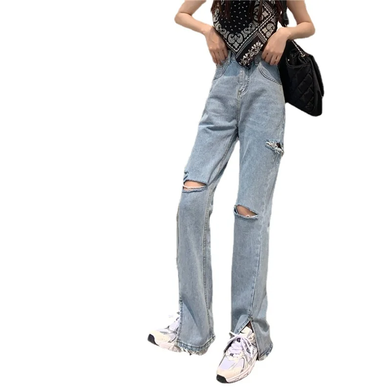 2022 женские джинсы большого размера, женские рваные джинсы с завышенной талией и широкими штанинами, Прямые рваные джинсы, женские синие джи... 
2022 женские джинсы большого размера, женские рваные джинсы с завышенной талией и широкими штанинами, Прямые рваные джинсы, женские синие джи...