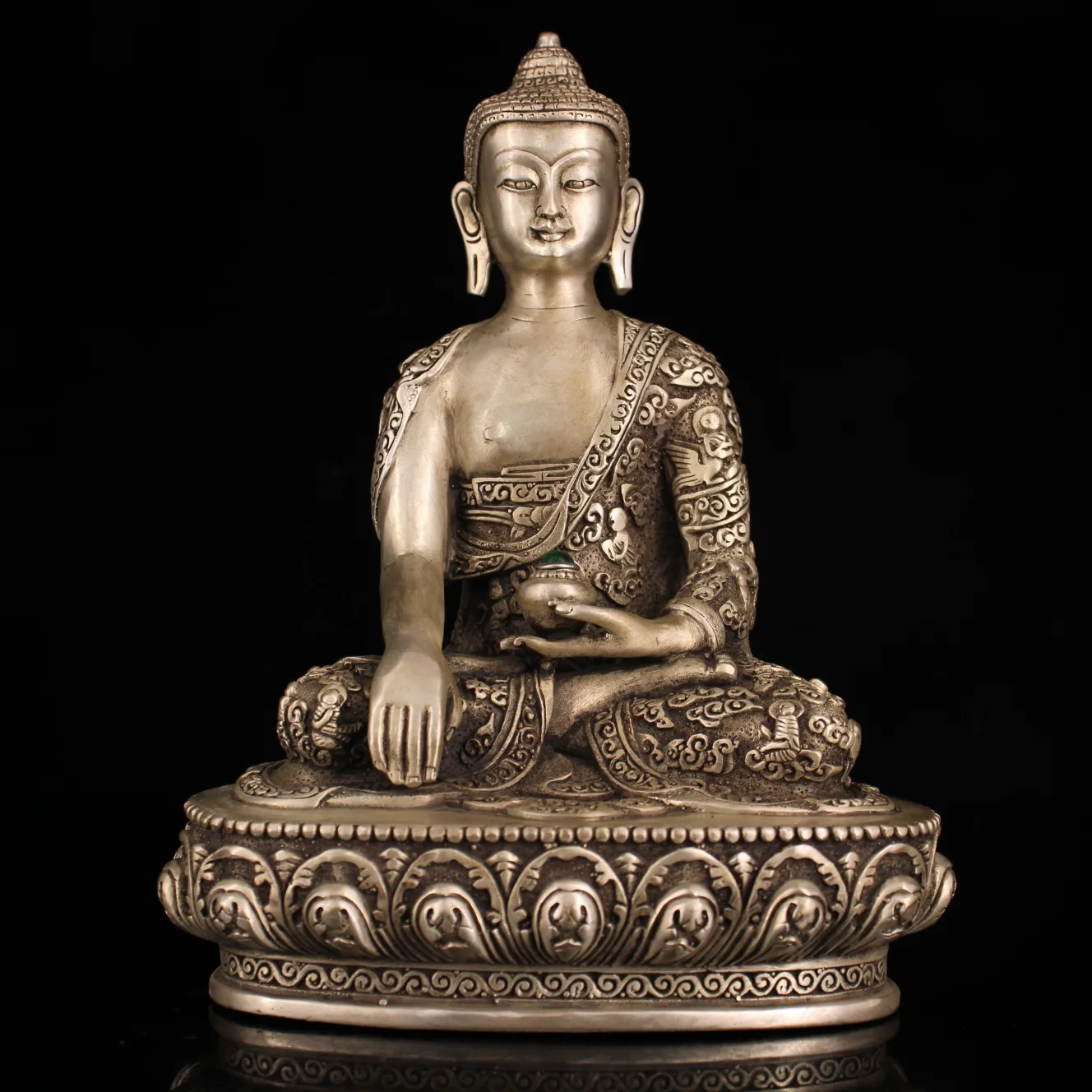 Home Decor 9" Tibet Buddhism Old Bronze Gilt silver Gem Shakyamuni Medicine Buddha Amitabha Enshrine the Buddha
Home Decor 9" Tibet Buddhism Old Bronze Gilt silver Gem Shakyamuni Medicine Buddha Amitabha Enshrine the Buddha