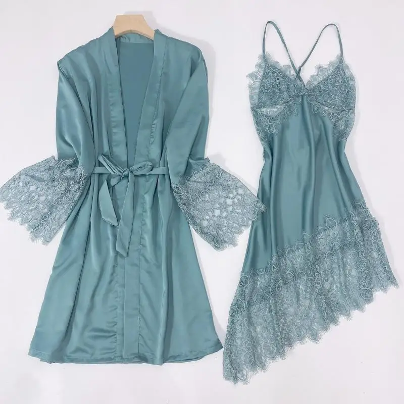 Women 2PCS Robe Set Nightgown Spring Summer Silk Satin Sleepwear Nightwear Sexy Full Slip Lace Kimono Bathrobe Gown Home Clothes
Women 2PCS Robe Set Nightgown Spring Summer Silk Satin Sleepwear Nightwear Sexy Full Slip Lace Kimono Bathrobe Gown Home Clothes