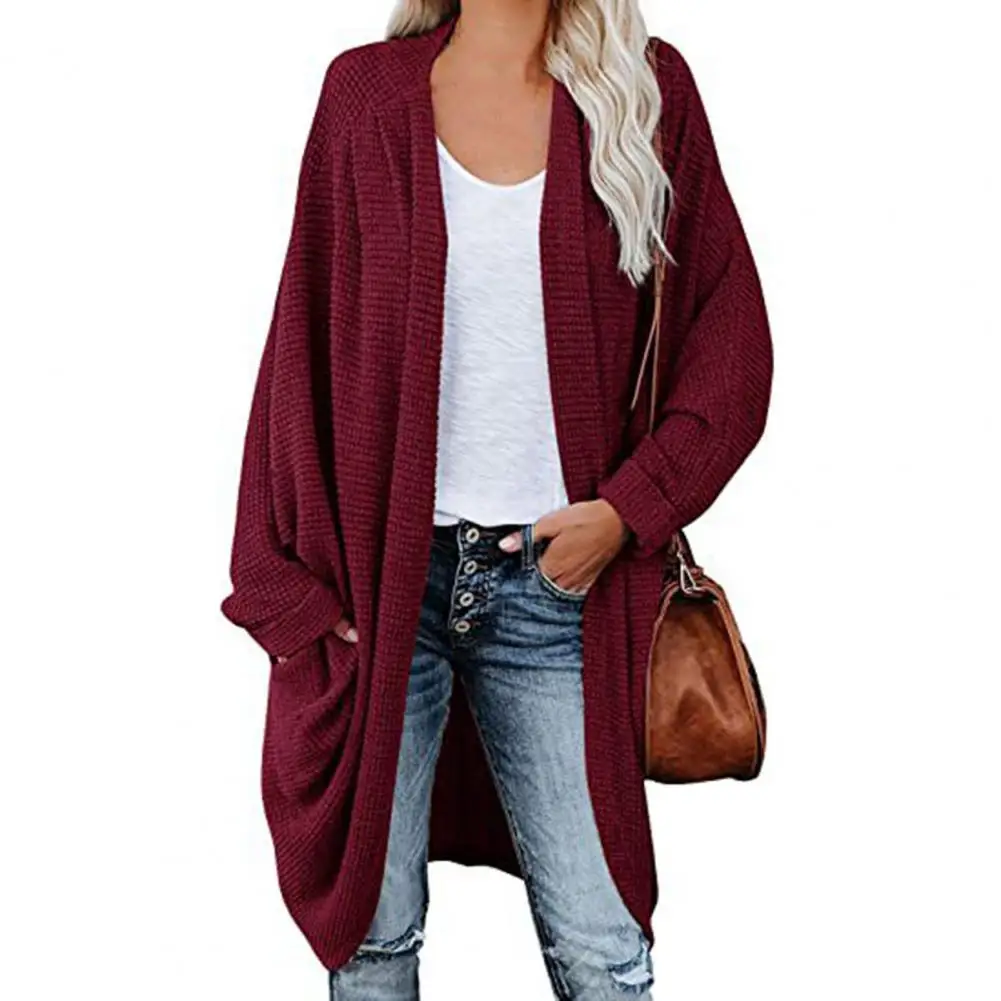 

Long Women Coat Batwing Long Sleeve Solid Color Autumn Winter Open Front Drape Pockets Ladies Sweater Cardigan Outerwear