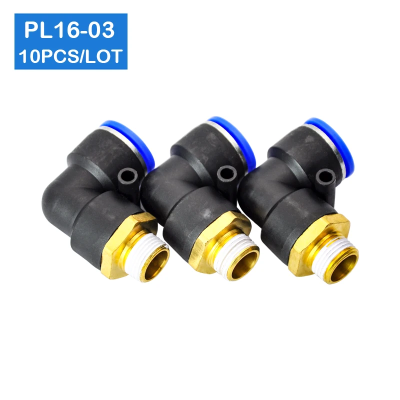 

HIGH QUALITY 10Pcs L Shaped PT 3/8" Male Threaded to 16mm Tubing Pneumatic Quick Fitting PL16-03