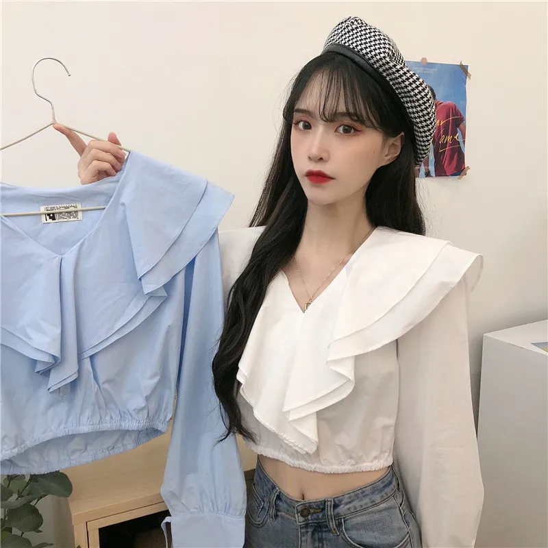 Elastic slim high waist crop top women 2020 autumn lace up bow long sleeve blouse ruffles v-neck korean blouses and tops female
Elastic slim high waist crop top women 2020 autumn lace up bow long sleeve blouse ruffles v-neck korean blouses and tops female
