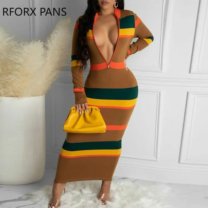 Women Chic Striped Basics Long Sleeves Zipper Bodycon Spring& Autumn Skinny Dress
Women Chic Striped Basics Long Sleeves Zipper Bodycon Spring& Autumn Skinny Dress