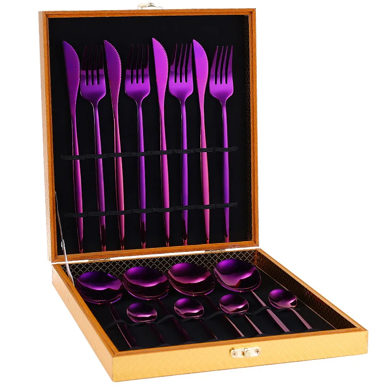 High Quality Gold Dinnerware 24pcs Wooden Box Set Stainless Steel Tableware Set Knife Fork Spoon Luxury Cutlery Hotel Supplies
High Quality Gold Dinnerware 24pcs Wooden Box Set Stainless Steel Tableware Set Knife Fork Spoon Luxury Cutlery Hotel Supplies