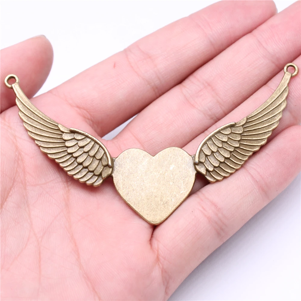 

WYSIWYG 2pcs Charms 90x53mm Wing Heart Charms For Jewelry Making DIY Jewelry Findings Antique Bronze Color Alloy Charms Pendant
