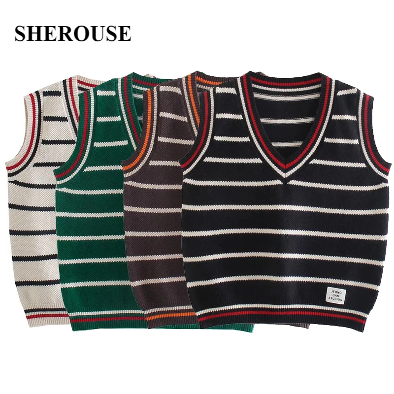 Sherouse Women Fashion Striped Patchwork Knitted Tank Top Vintage V-Neck Sleeveless Female Sweater Vest Chic Tops
Sherouse Women Fashion Striped Patchwork Knitted Tank Top Vintage V-Neck Sleeveless Female Sweater Vest Chic Tops